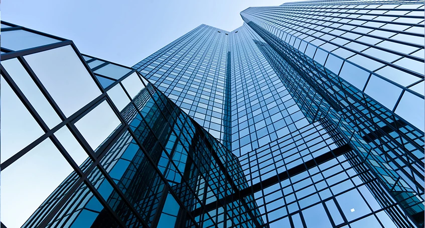 Glass Skyscrapers Reflecting the Sky in Urban Landscape