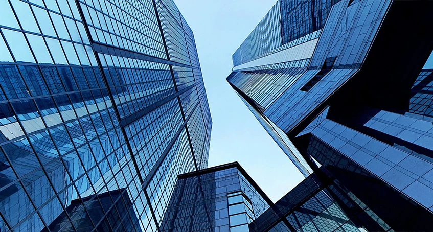 Skyscrapers With Reflective Glass Facades in Urban Setting